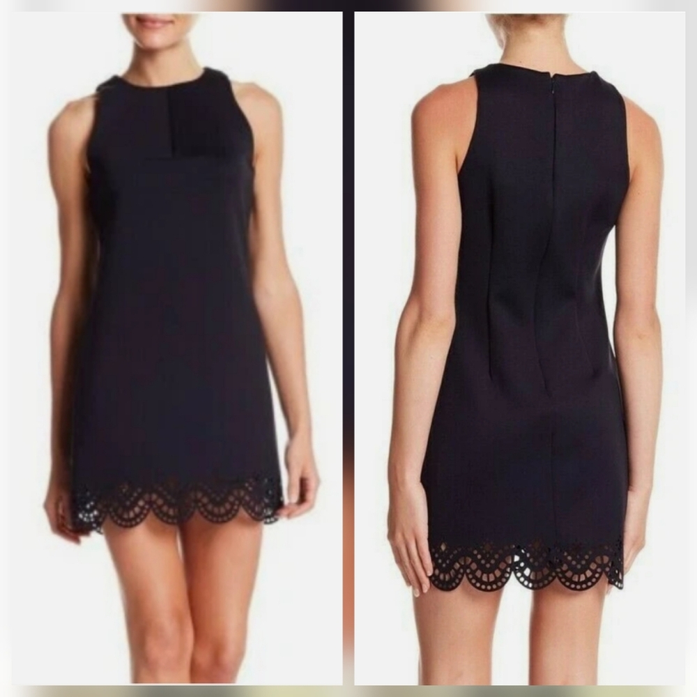 Kendall & Kylie Laser Cut Scalloped Hem Black Dress sz S